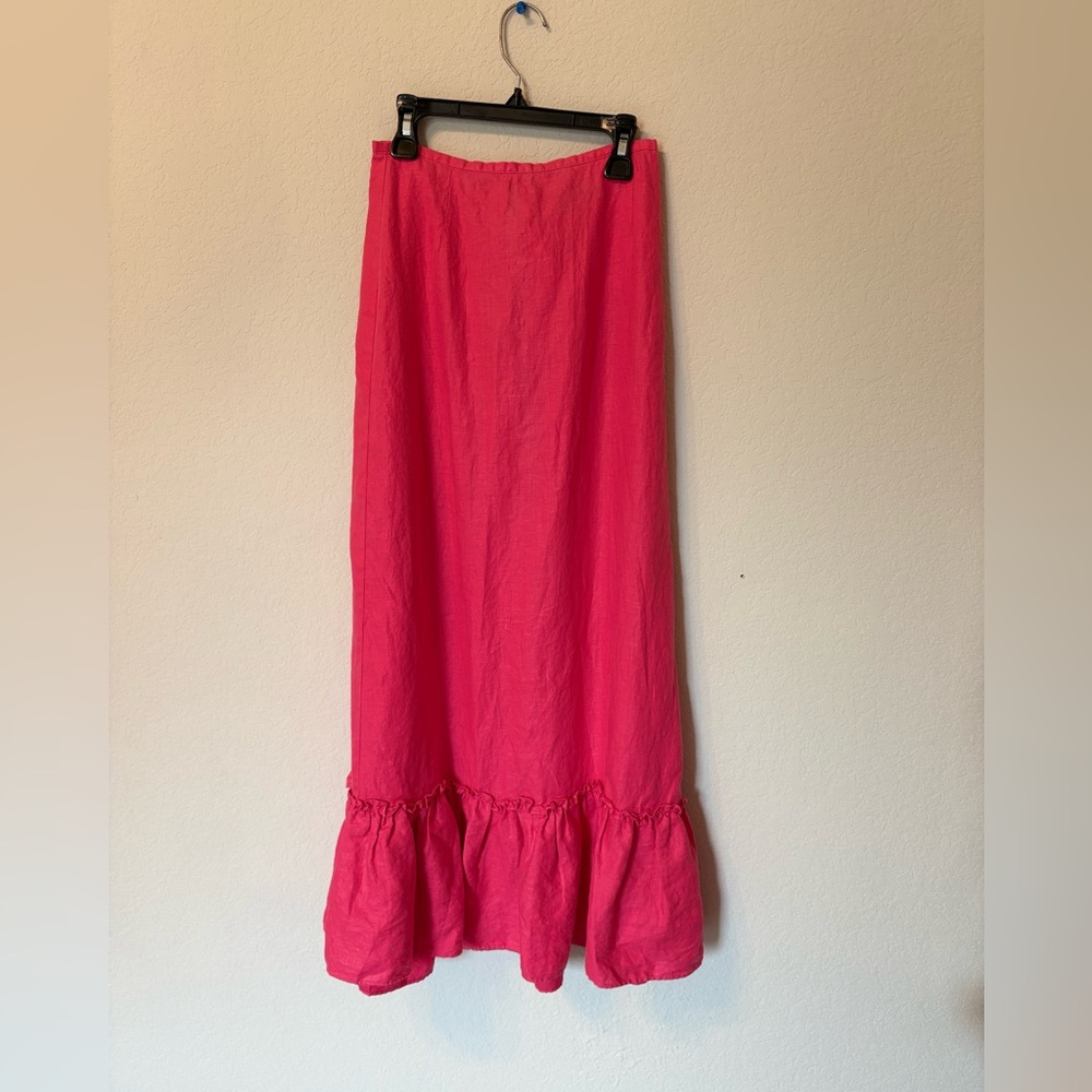 Vintage GAP Pink Linen Ruffled Trumpet Maxi Skirt Size 0